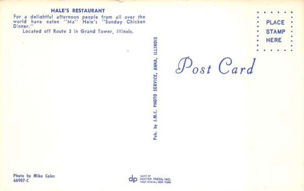 Grand Tower Illinois Hale's Restaurant Pepsi Sign Vintage Postcard AA65560 - Image 2