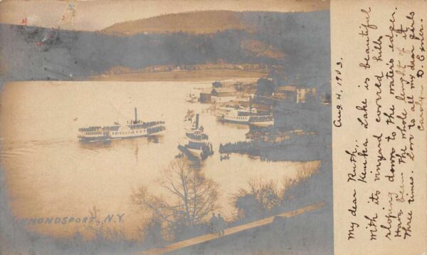 Hammondsport New York Paddle Steamer Boats Harbor View Real Photo PC AA65646