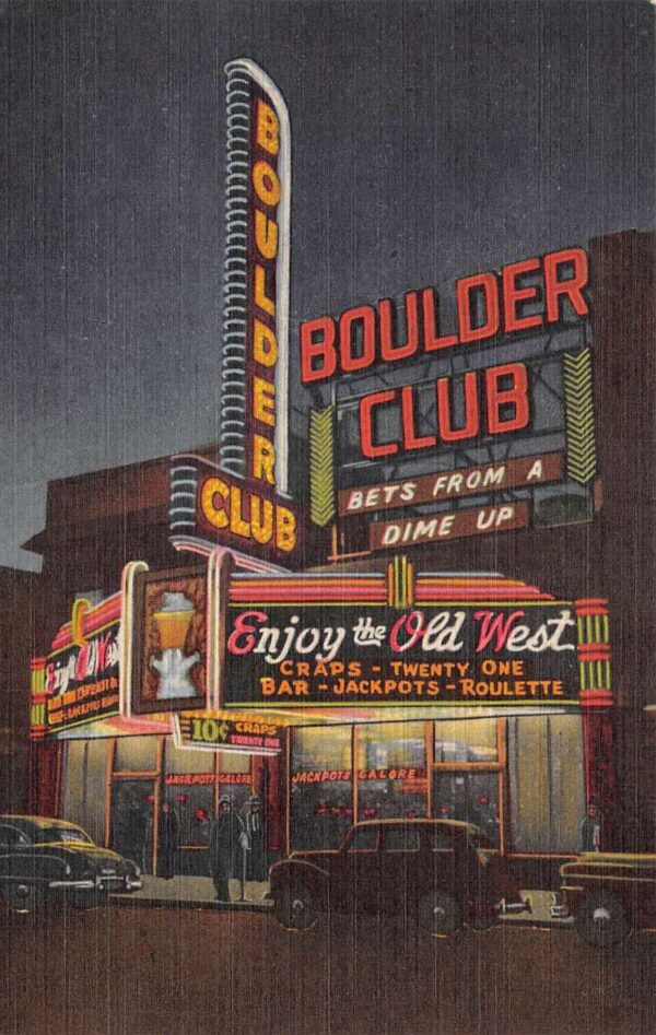 Las Vegas Nevada Boulder Club At Night Vintage Postcard AA65659