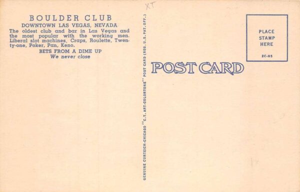Las Vegas Nevada Boulder Club At Night Vintage Postcard AA65659 - Image 2