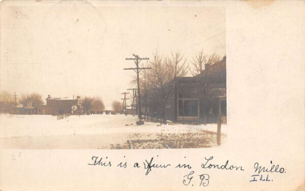 London Mills Illinois Street Scene in Winter Real Photo Postcard AA65684