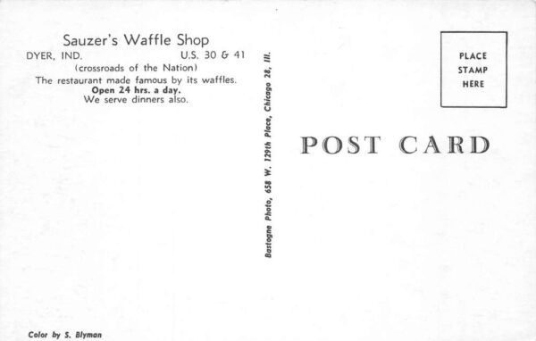 Dyer Indiana Sauzer's Waffle Shop Vintage Postcard AA65711 - Image 2