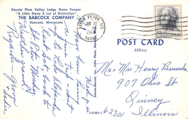 Kansota Minnesota The Babcock Co Kasota Plum Valley Stone Adv Postcard AA65717 - Image 2