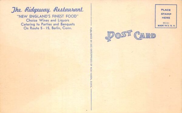 Berlin Connecticut The Ridgeway Restaurant Vintage Postcard AA65724 - Image 2