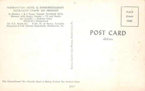 Neshaminy Pennsylvania Warrington Motel with Inter-Faith Chapel PC AA65728 - Image 2