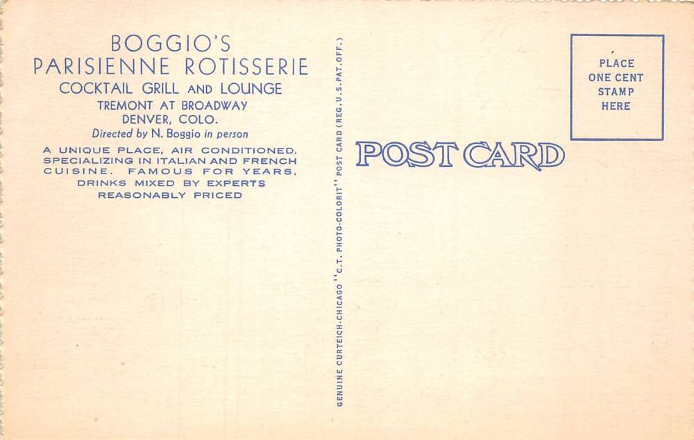 Denver Colorado Boggio's Parisienne Rotisserie Restaurant Postcard AA65741 - Image 2
