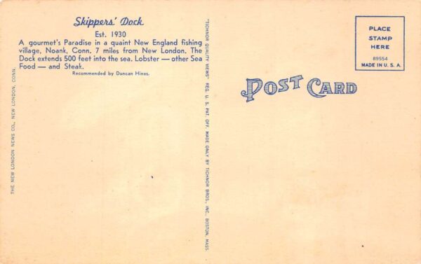 Noank Connecticut Skipper's Dock Restaurant Vintage Postcard AA65757 - Image 2