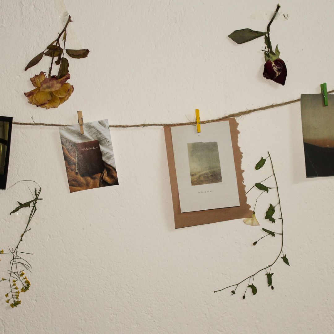 Hanging display on clothespins and string