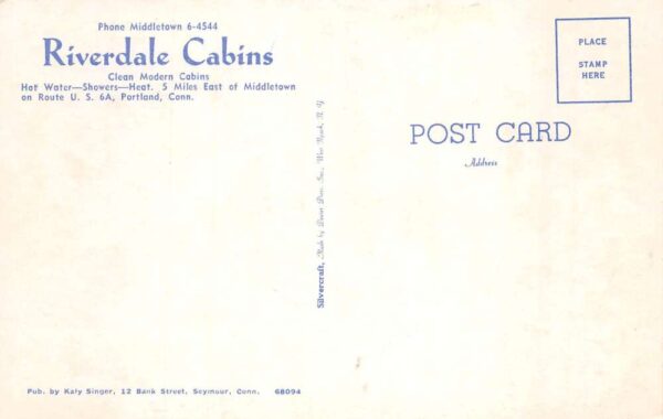 Portland Connecticut Riverdale Cabins Vintage Postcard AA65762 - Image 2