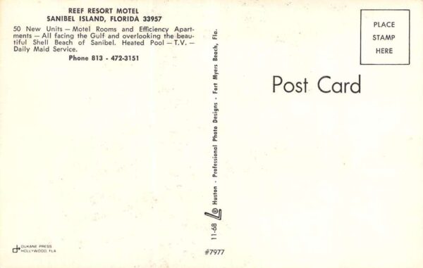 Sanibel Island Florida Reef Resort Motel Interior, Photochrome Vintage PC U3771 - Image 2