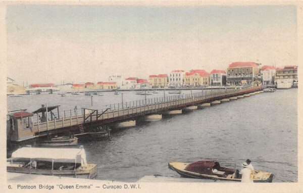 Curacao DWI Caribbean Pontoon Bridge Queen Emma Vintage Postcard AA65781