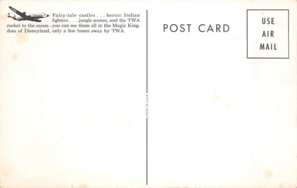 Disneyland TWA Airlines Space Rocket Vintage Postcard AA65810 - Image 2