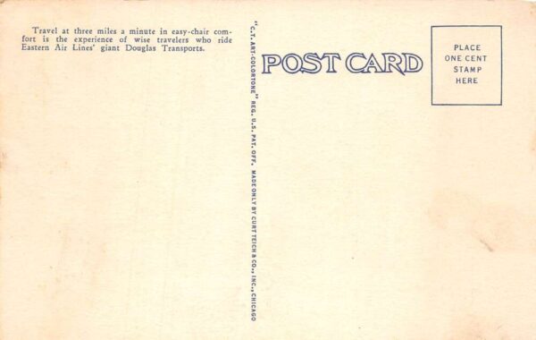 Eastern Airlines Douglas Airplane in Flight Linen Vintage Postcard AA65821 - Image 2