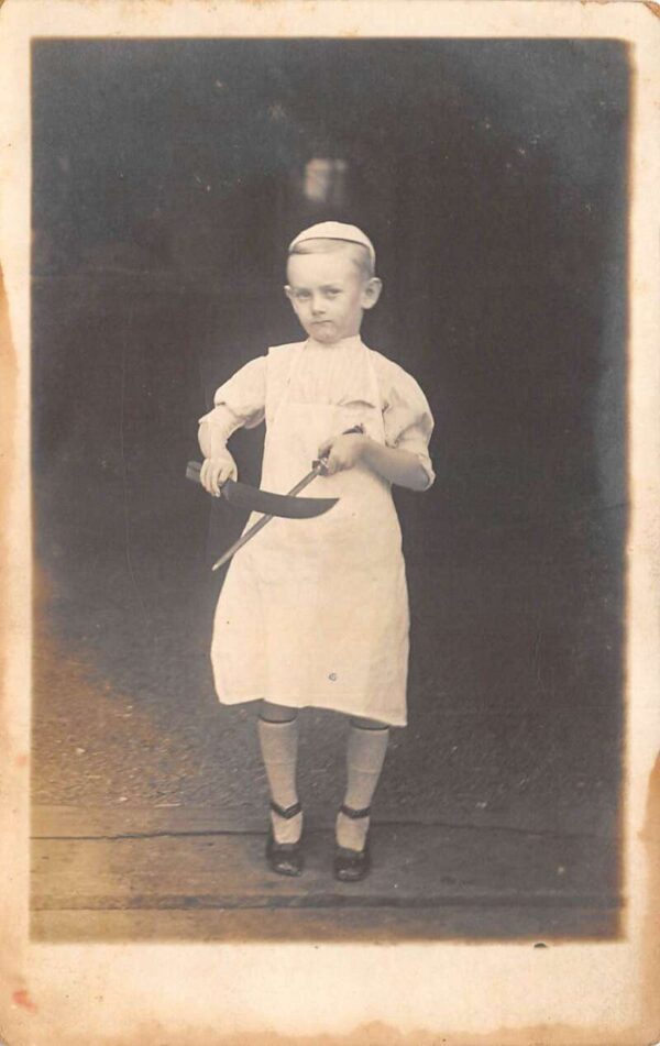 Boy Sharpening Knife Real Photo Vintage Postcard AA65891