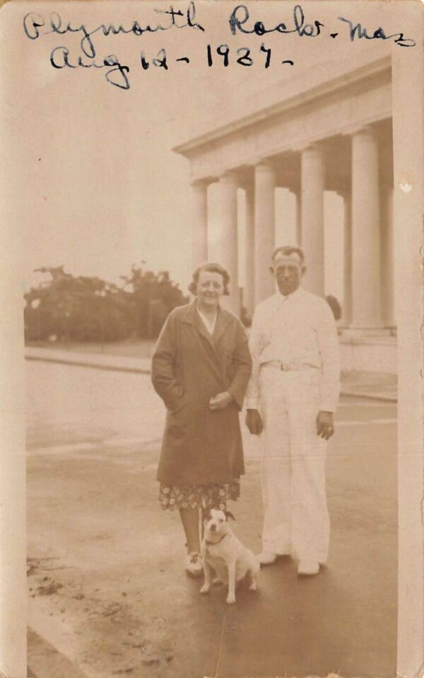 Plymouth Rock Massachusetts Couple with Dog Real Photo Vintage Postcard AA65903