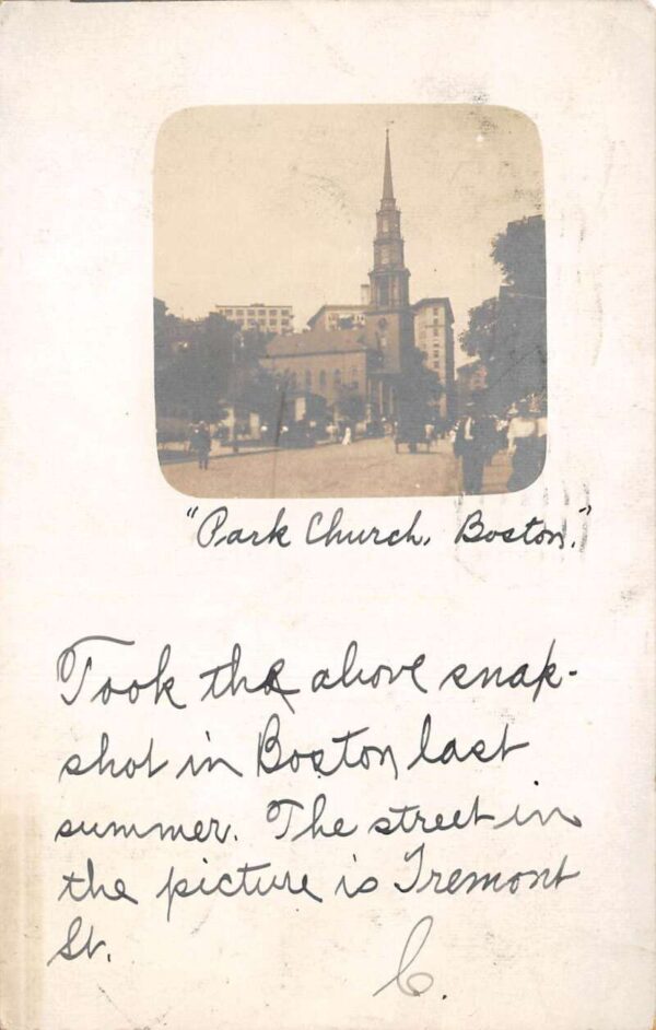 Boston Massachusetts Park Church Street Scene Real Photo Postcard AA65920