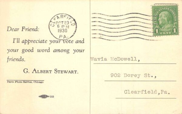 Pennsylvania G Albert Stewart Republican Poltial Real Photo PC AA65922 - Image 2