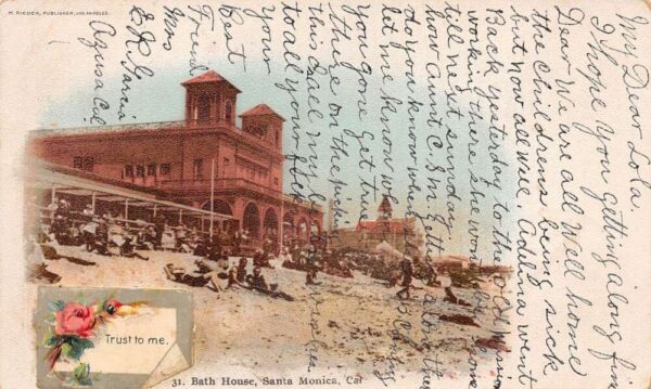 Santa Monica California Bath House Beach Scene Vintage Postcard AA65928