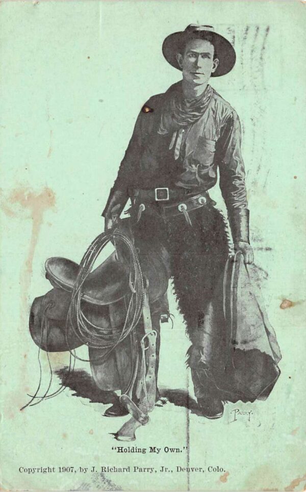 Cowboy Western Greetings "Holding My Own" Vintage Postcard AA65930