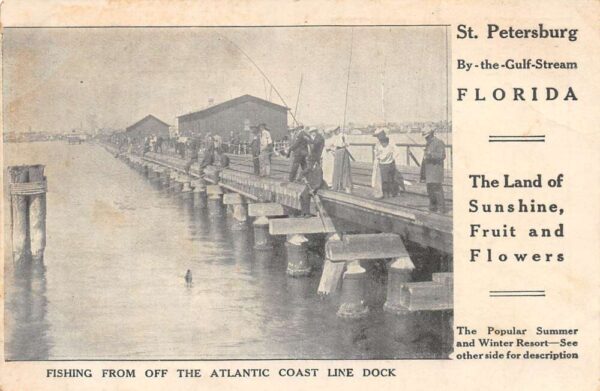 St Petersburg Florida Atlantic Coast Line Dock Fishing Scene Non PC AA65983