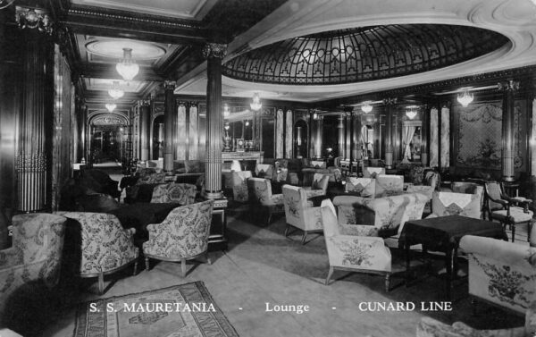 Cunard Line SS Mauretania Lounge Interior Real Photo Vintage Postcard AA66019