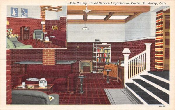 Sandusky Ohio USO Center Lounge Vintage Postcard AA66083