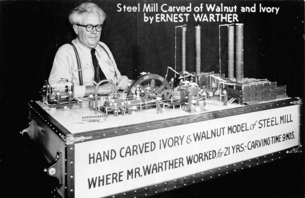 Mini Steel Mill Carved of Walnut and Ivory Ernest Warther Real Photo PC AA66098