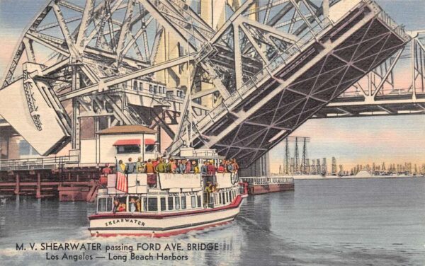 Los Angeles California MV Shearwater passsing Ford Ave Bridge Postcard AA66104