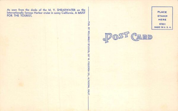Los Angeles California MV Shearwater passsing Ford Ave Bridge Postcard AA66104 - Image 2