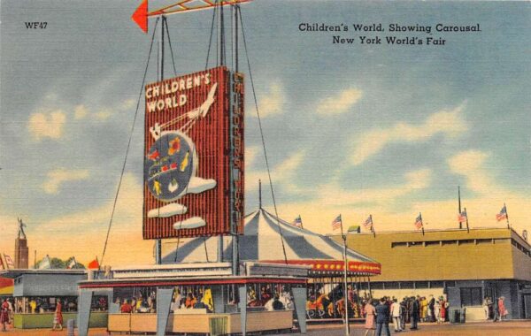 New York Worlds Fair Childrens World Carousal Vintage Postcard AA66105