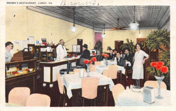 Luray Virginia Brown's Restaurant Dining Room Vintage Postcard AA66167