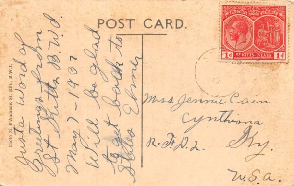 St Kitts Island BWI Carribean Sugar Cane Field and Natives Postcard AA66270 - Image 2
