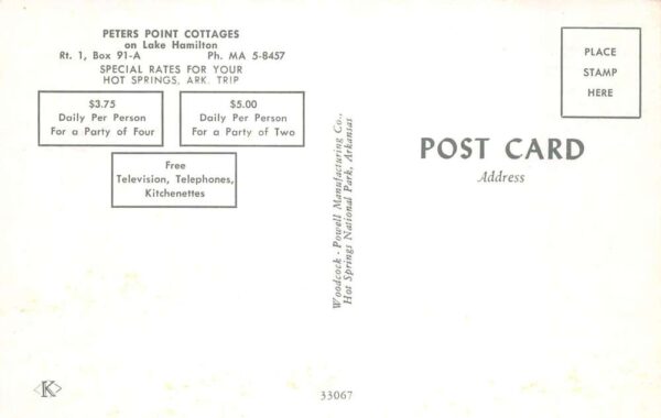Hot Springs Arkansas Peters Point Cottages Motor Boat Vintage Postcard AA66435 - Image 2