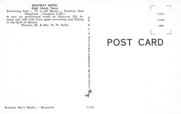 High Island Texas Gulfway Motel Swimming Pool Vintage Postcard AA66438 - Image 2
