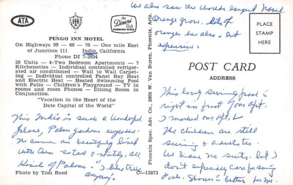 Indio California Pengo Inn Motel Swimming Pool Vintage Postcard AA66446 - Image 2