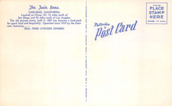 Carlsbad California The Twin Inns Linen Vintage Postcard AA66459 - Image 2