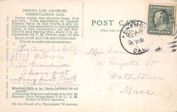 Los Angeles California Fosgate and Rees Mission Soda Fountain Postcard AA66464 - Image 2