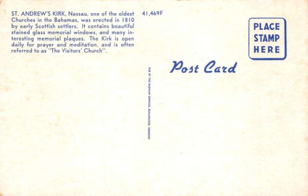Nassau Bahamas St Andrews Presbyterian Kirk Church Vintage Postcard AA66498 - Image 2