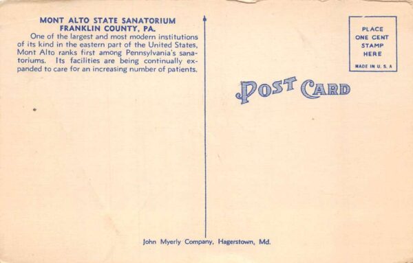 Pennsylvania Mont Alto State Sanatorium Aerial View Vintage Postcard AA66501 - Image 2