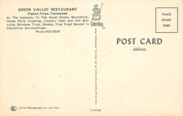 Pigeon Forge Tennessee Green Valley Restaurant Color Photochrome PC U4105 - Image 2