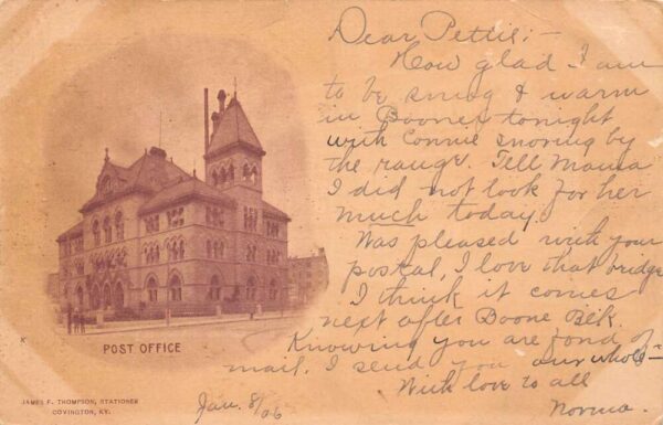 Covington Kentucky Covington Post Office Sepia Tone Lithograph Vintage PC U4112