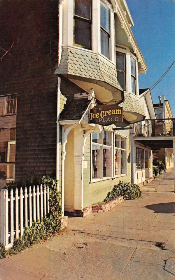Mendocino California Along Main St., The Ice Cream Place Vintage Postcard U4146