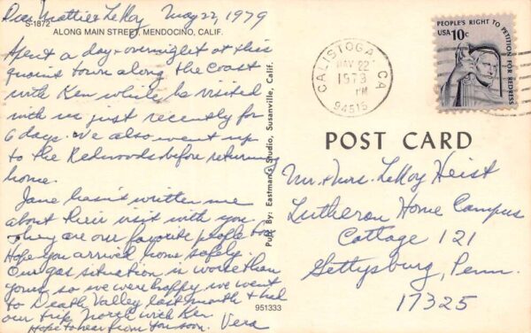 Mendocino California Along Main St., The Ice Cream Place Vintage Postcard U4146 - Image 2
