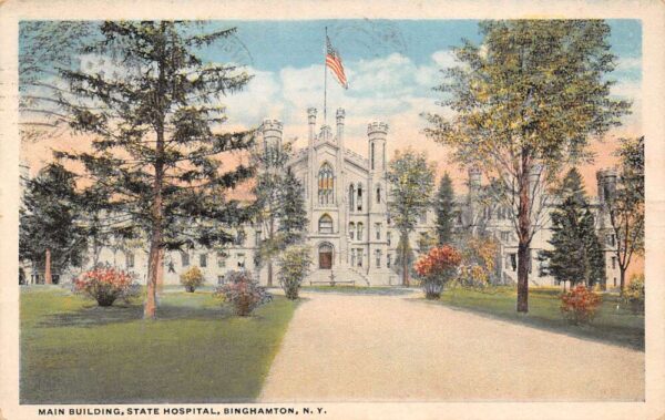 Binghampton New York Main Building, State Hospital Color Lithograph PC U4152