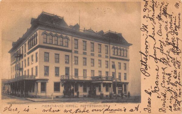 Pottstown Pennsylvania Merchant's Hotel, Exterior Sepia Tone Lithograph PC U4157