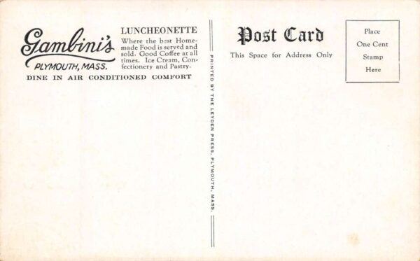 Plymouth Massachusetts Gambini's Restaurant B/W Photo Vintage Postcard U4161 - Image 2