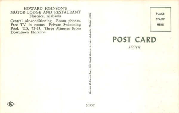 Florence Alabama Howard Johnson's Motor Lodge and Restaurant Postcard AA66720 - Image 2