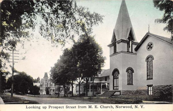 Norwood New York Prospect Street from ME Church Vintage Postcard AA66787