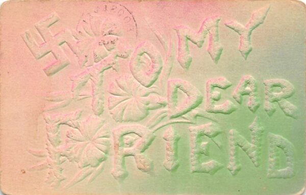 Greetings To My Dear Friend Embossed Airbrushed Vintage Postcard AA66810