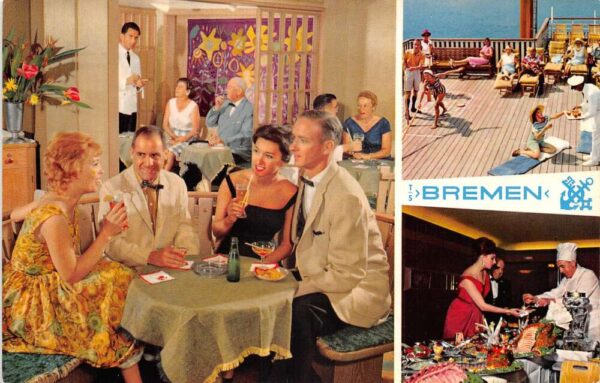 North German Lloyd TS Bremen Cruise Ship Dining Room Vintage Postcard AA66869